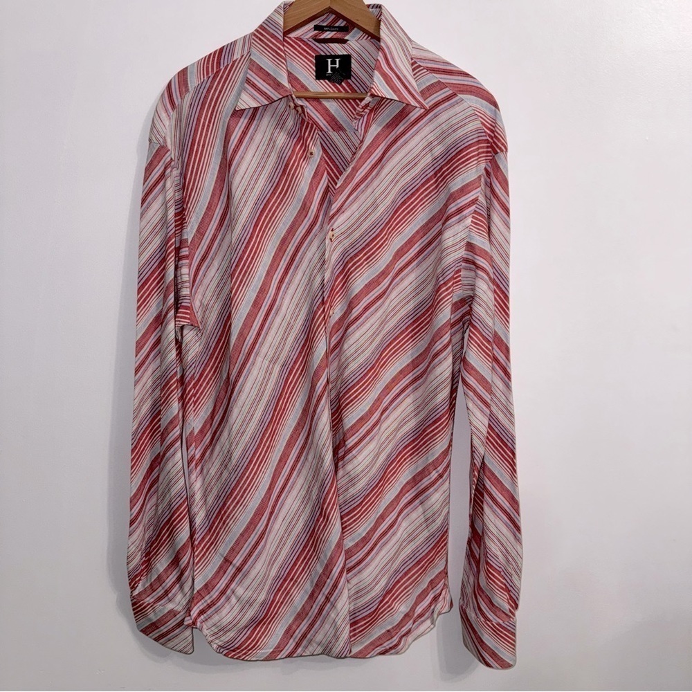 Men’s Hilfiger 100% linen Long Sleeve striped shirt size XL
